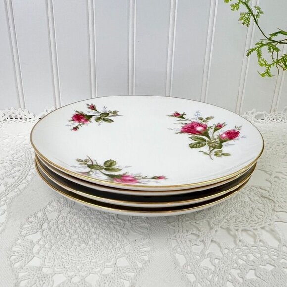 Sango Moss Rose Fine China Set of 4 Salad Plates White Pink Roses 7.5" Japan - Picture 4 of 7